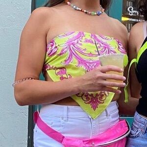 Super cute pink and green scarf top worn once